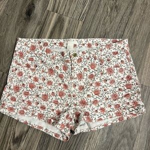 H&M White and Pink Floral Denim Style  Shorts  size 10